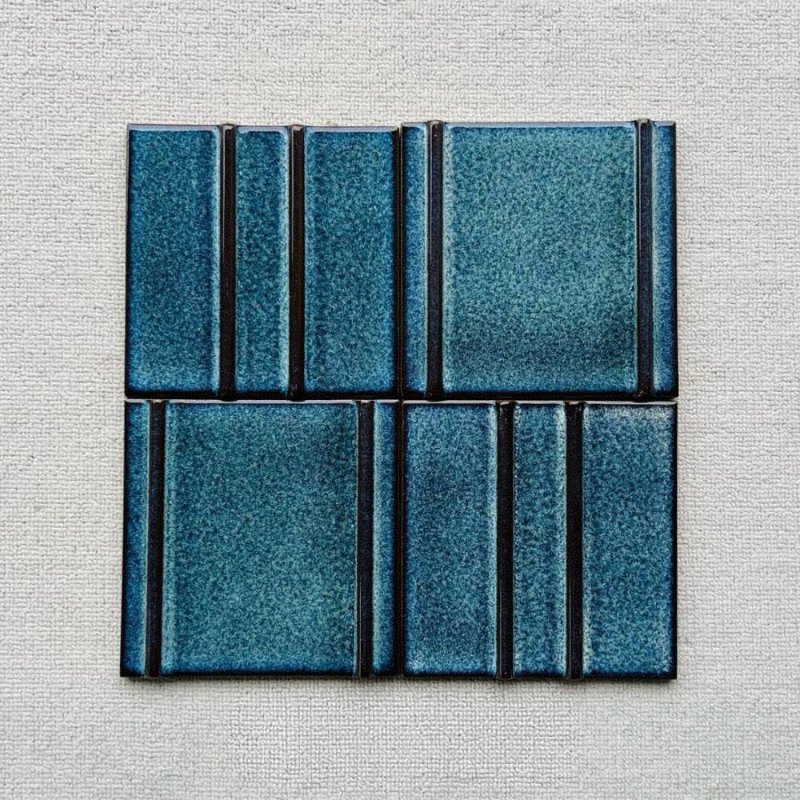 GROSSO-Mosaic Tile Supplier Glass Mosaic Tile Factory Outlet Price 23 150x150mm blue iridescent decorative art tiles for bathroom kitchen back panel of dining room. Factory price. 1