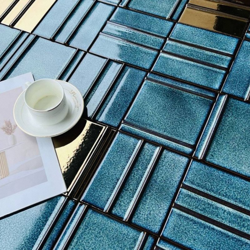 150x150mm blue iridescent decorative art tiles for bathroom kitchen back panel of dining room. Factory price. 2