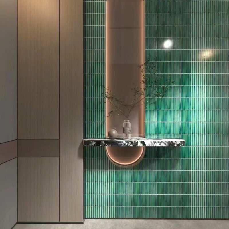 15x145mm Dark Green Mosaic Tiles Wall Backsplash Strip Mosaic Tiles Wholesaler