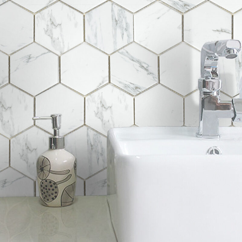 White Hexagon Mosaic Wall Tile