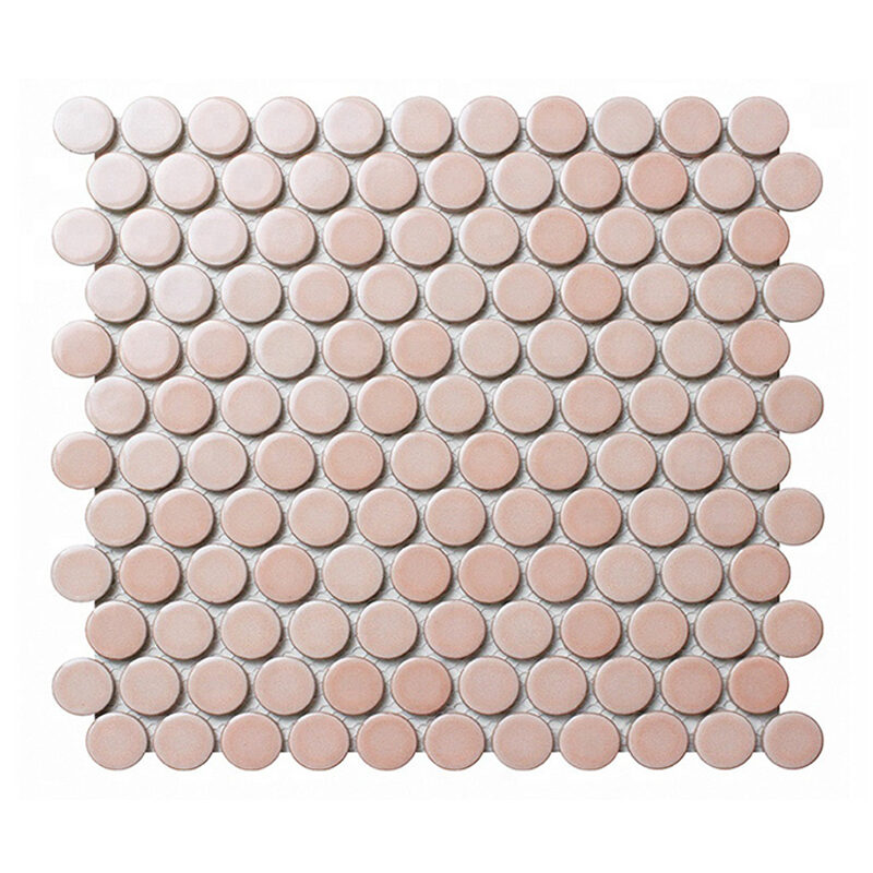 Pink Round Ceramic Mosaic Wall Tile