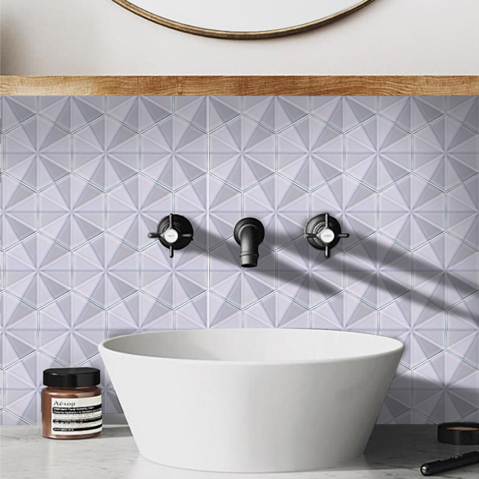 3D Design White Handwork Bathroom Hexagon Mosaic Tile