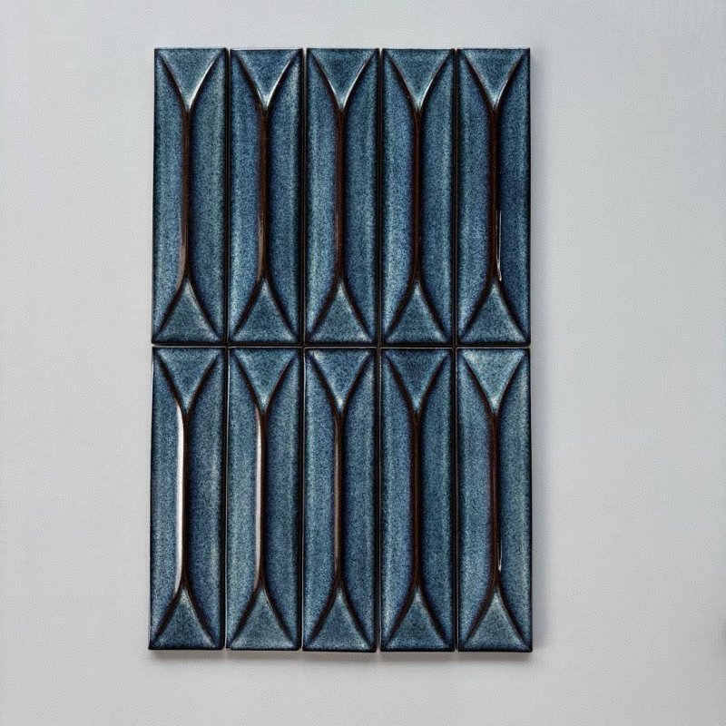 GROSSO-Mosaic Tile Supplier Glass Mosaic Tile Factory Outlet Price 21 3D Kitchen Decor Indoor Ceramic Tile Kiln Color Blue Glazed Rectangle Wall Tile Custom Made Art Tile 1