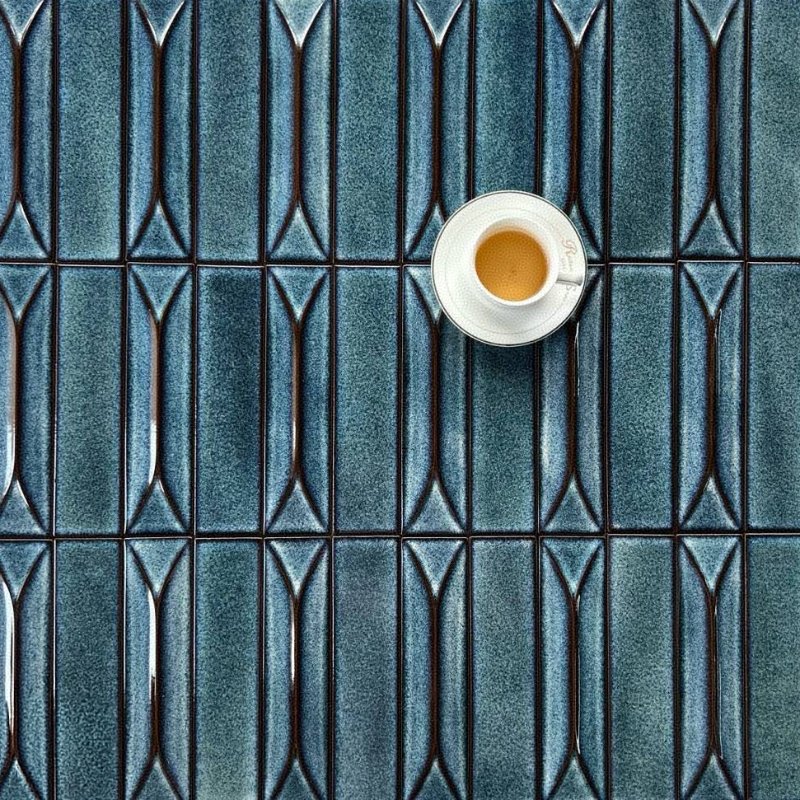 3D Kitchen Decor Indoor Ceramic Tile Kiln Color Blue Glazed Rectangle Wall Tile Custom Made Art Tile 2