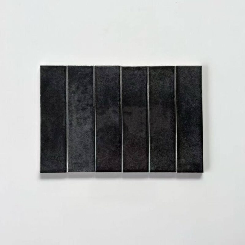 50x200mm Black Glazed 3D handcrafted tiles high end villa hotel living room hall kitchen bathroom background wall tiles 1