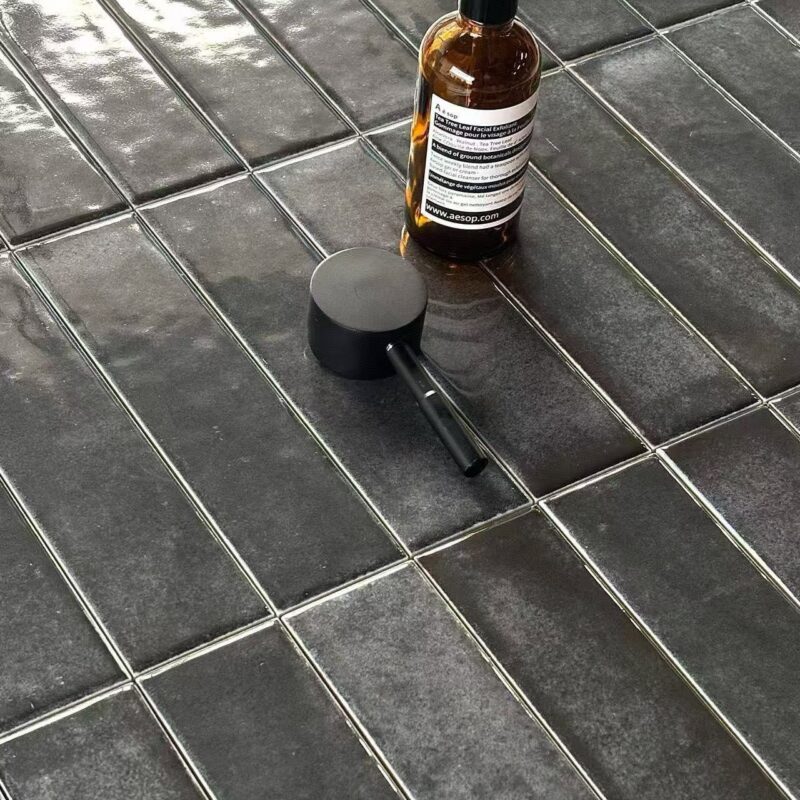 50x200mm Black Glazed 3D handcrafted tiles high end villa hotel living room hall kitchen bathroom background wall tiles 2