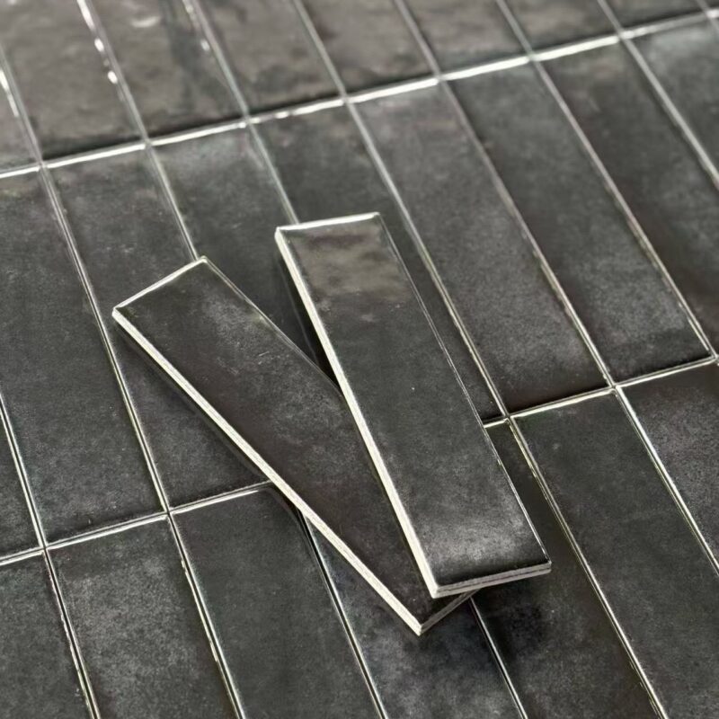 50x200mm Black Glazed 3D handcrafted tiles high end villa hotel living room hall kitchen bathroom background wall tiles 3