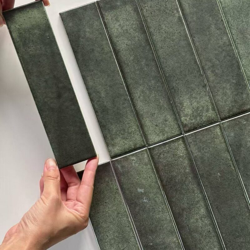 50x200mm Deep Green Glazed 3D handcrafted tiles high end villa hotel living room hall kitchen bathroom background wall tiles 2