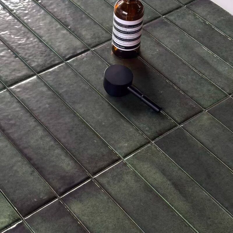 50x200mm Deep Green Glazed 3D handcrafted tiles high end villa hotel living room hall kitchen bathroom background wall tiles 3