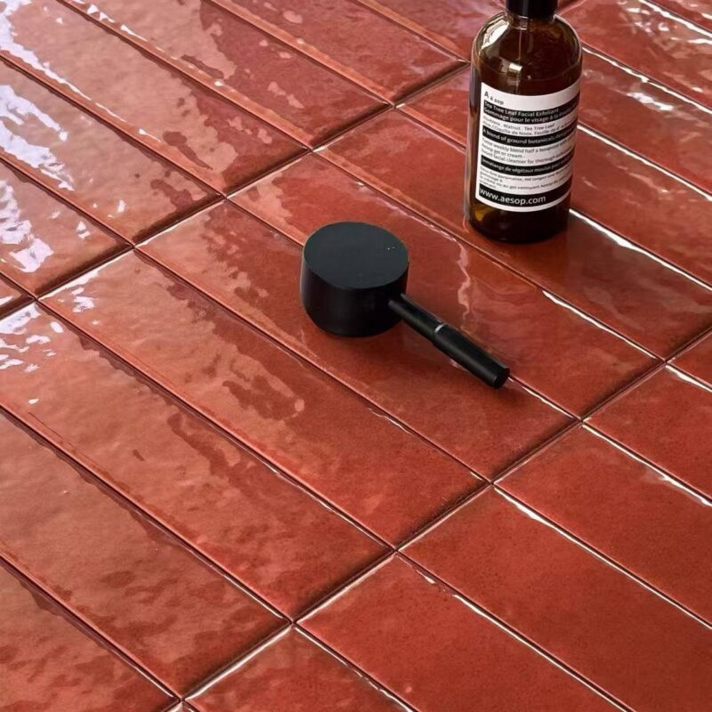 50x200mm Red Glazed 3D handcrafted tiles high end villa hotel living room hall kitchen bathroom background wall tiles 2