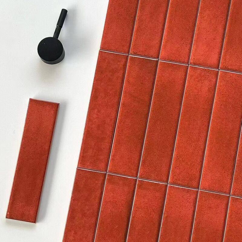 50x200mm Red Glazed 3D handcrafted tiles high end villa hotel living room hall kitchen bathroom background wall tiles 3