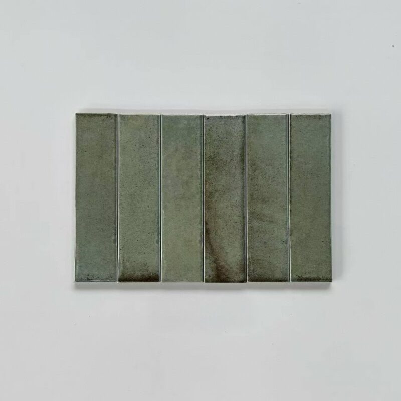 50x200mm Vintage green Glazed 3D handcrafted tiles high end villa hotel living room hall kitchen bathroom background wall tiles 1