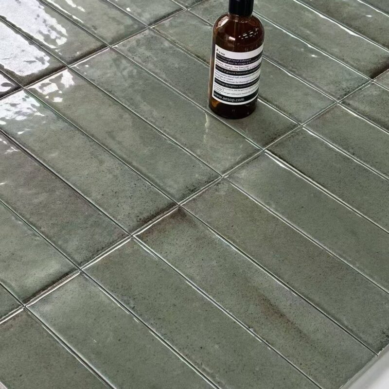 50x200mm Vintage green Glazed 3D handcrafted tiles high end villa hotel living room hall kitchen bathroom background wall tiles 2