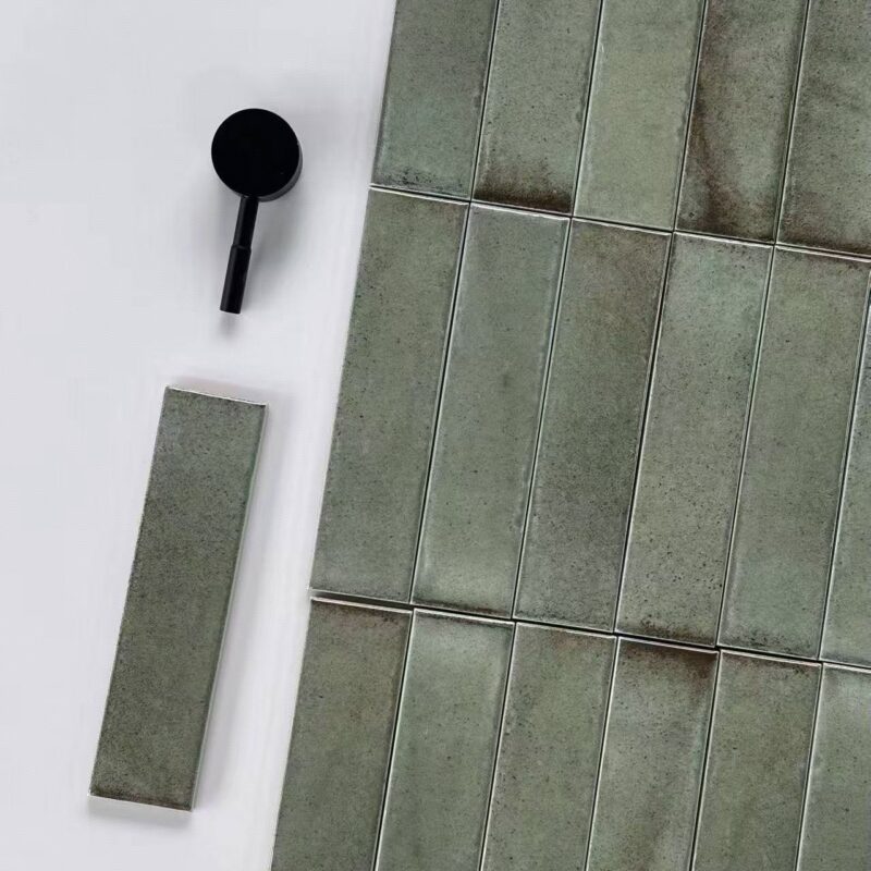 GROSSO-Mosaic Tile Supplier Glass Mosaic Tile Factory Outlet Price 25 50x200mm Vintage green Glazed 3D handcrafted tiles high end villa hotel living room hall kitchen bathroom background wall tiles 3