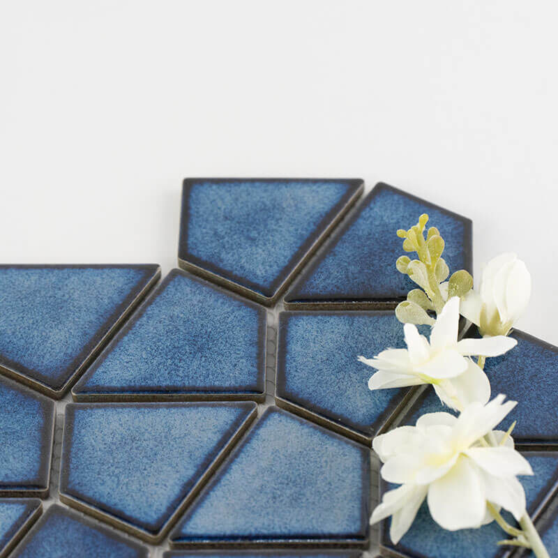 Natural Blue Diamond Flower Pattern Ceramic Irregular Shape Crystal Glazed Mosaic Tile 24 Blue Crystal Glazed Porcelain Irregular Diamond Shape Wall Mosaic Tiles