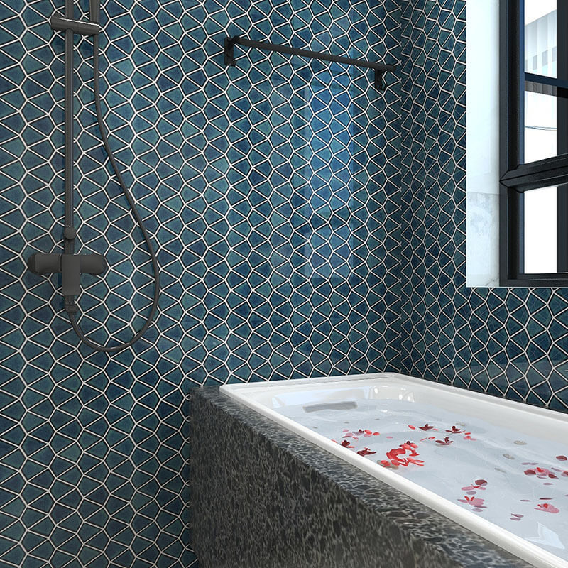 Natural Blue Diamond Flower Pattern Ceramic Irregular Shape Crystal Glazed Mosaic Tile 37 Crystal Glazed Porcelain Irregular Diamond Shape Wall Mosaic Tiles