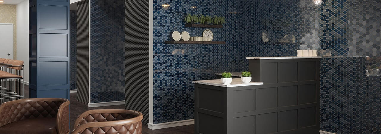 Blue Gray Hexagon Bathroom Mosaic Tile