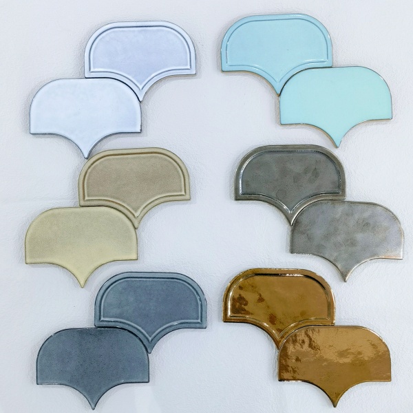 Dark green Fan shaped handmade tile 4 1