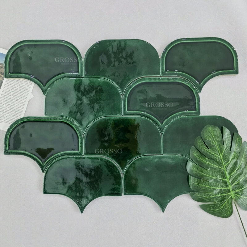 Dark Rreen Fan shaped Tile kitchen Bathroom Backsplash Kitchen Mosaic Wall Handmade Tiles 11 Dark green Fan shaped handmade tile 4