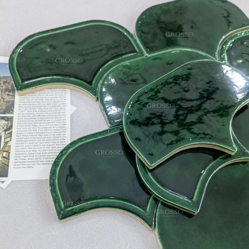 Dark Rreen Fan shaped Tile kitchen Bathroom Backsplash Kitchen Mosaic Wall Handmade Tiles 12 Dark green Fan shaped handmade tile 5
