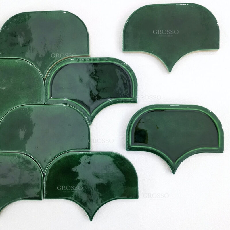 Dark Rreen Fan shaped Tile kitchen Bathroom Backsplash Kitchen Mosaic Wall Handmade Tiles