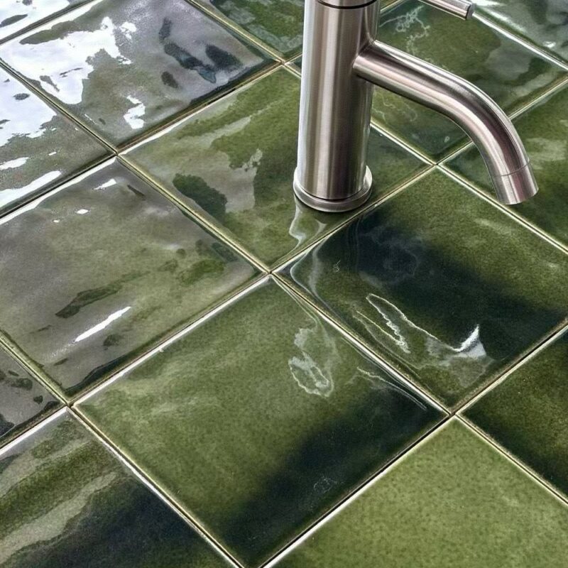Deep Green 140x140mm Modern Classic Ceramic Bathroom Wall Tiles Mosaic Heat Insulation Antibacterial Firebrick Interior Walls Borders Accents 3