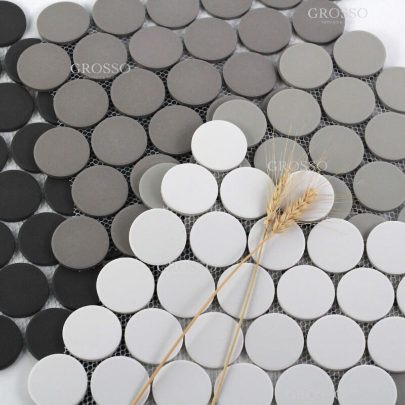 48mm Full Body Round kitchen restaurant bathroom wall colours round glazed ceramic large penny mosaic