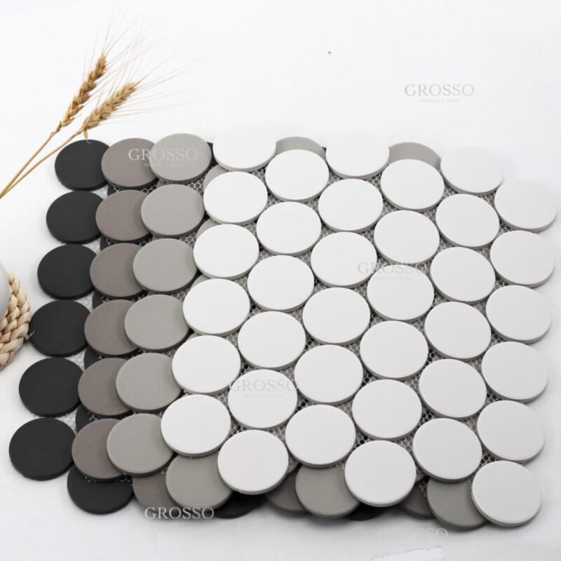 48mm Full Body Round kitchen restaurant bathroom wall colours round glazed ceramic large penny mosaic 9 Full Body Round Mosaic 3