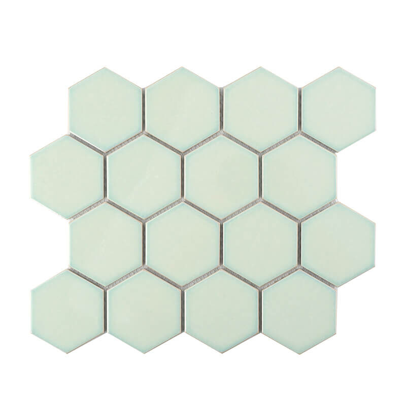 Crystal White Glazed Glossy Mesh Mounted Porcelain Hexagon Mosaic Tile 21 Glass Crystal Glazed Ceramic Crystal Hexagon Mosaic Tile