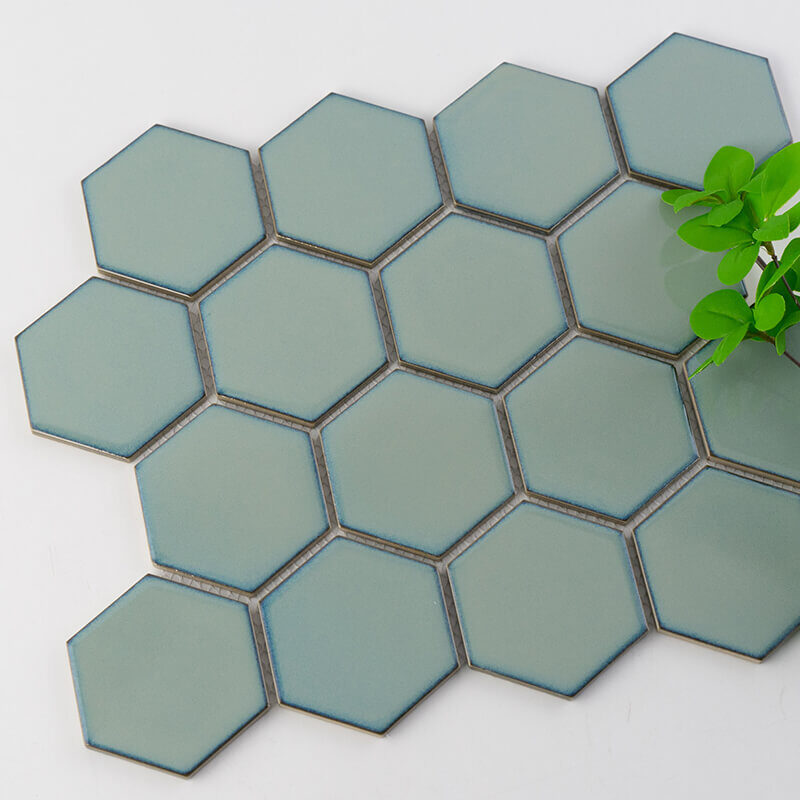 Crystal White Glazed Glossy Mesh Mounted Porcelain Hexagon Mosaic Tile 26 Green big hexagon crystal glazed glossy mesh mounted porcelain mosaic wall tile