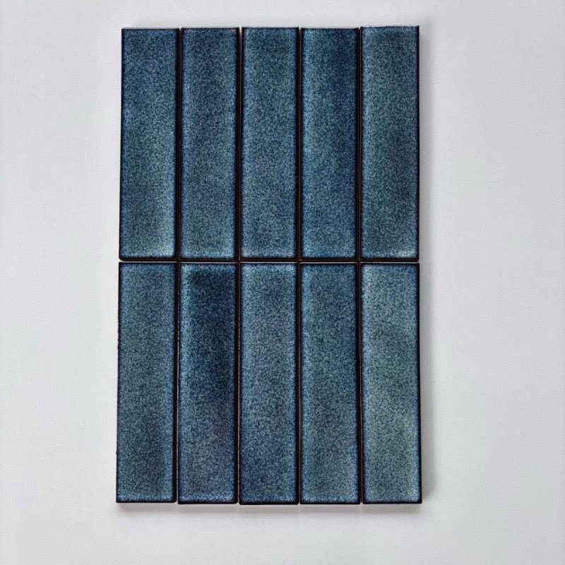 GROSSO-Mosaic Tile Supplier Glass Mosaic Tile Factory Outlet Price 19 Handmade Clay Wall Tiles for Bathroom and Kitchen Decor Blue Rectangle Glossy Tiles 1