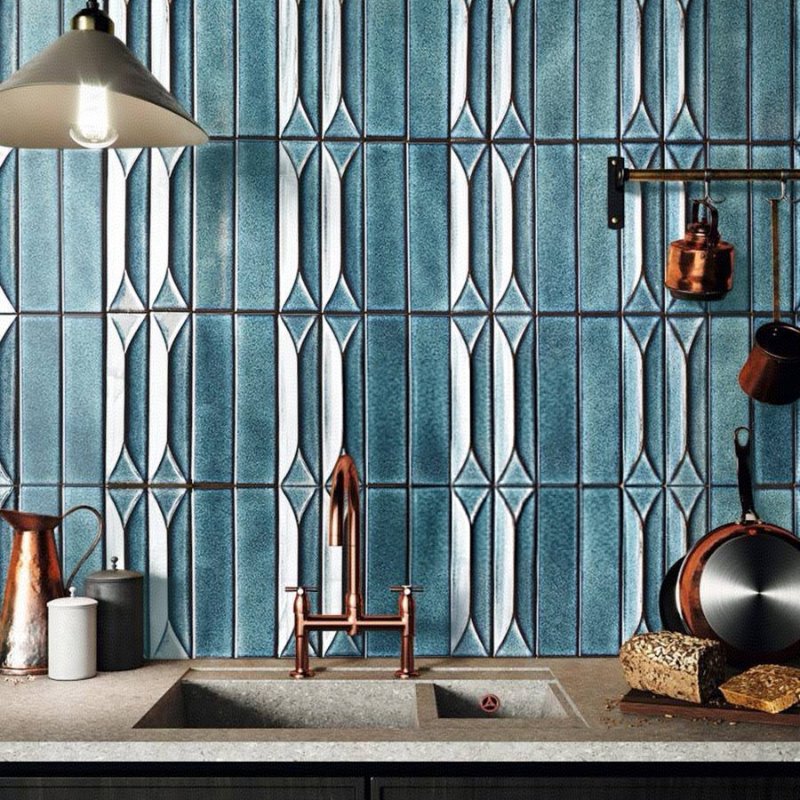 Handmade Clay Wall Tiles for Bathroom and Kitchen Decor Blue Rectangle Glossy Tiles 3