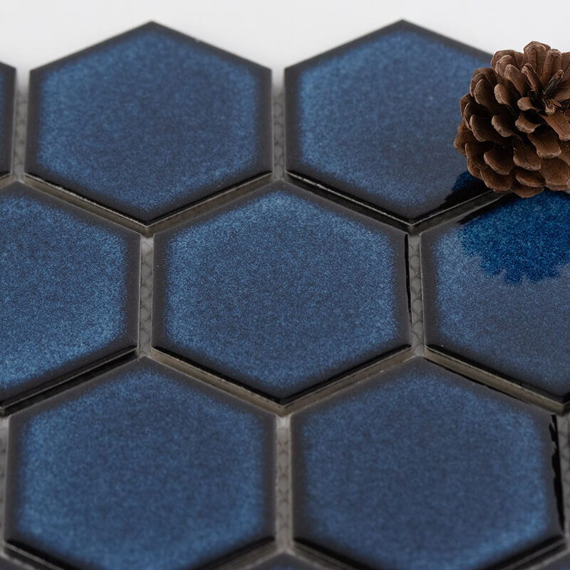 Crystal White Glazed Glossy Mesh Mounted Porcelain Hexagon Mosaic Tile 28 Hexagon Mosaic Blue Glass Crystal Glazed Ceramic Hexagon Decor Mosaic Wall Tile