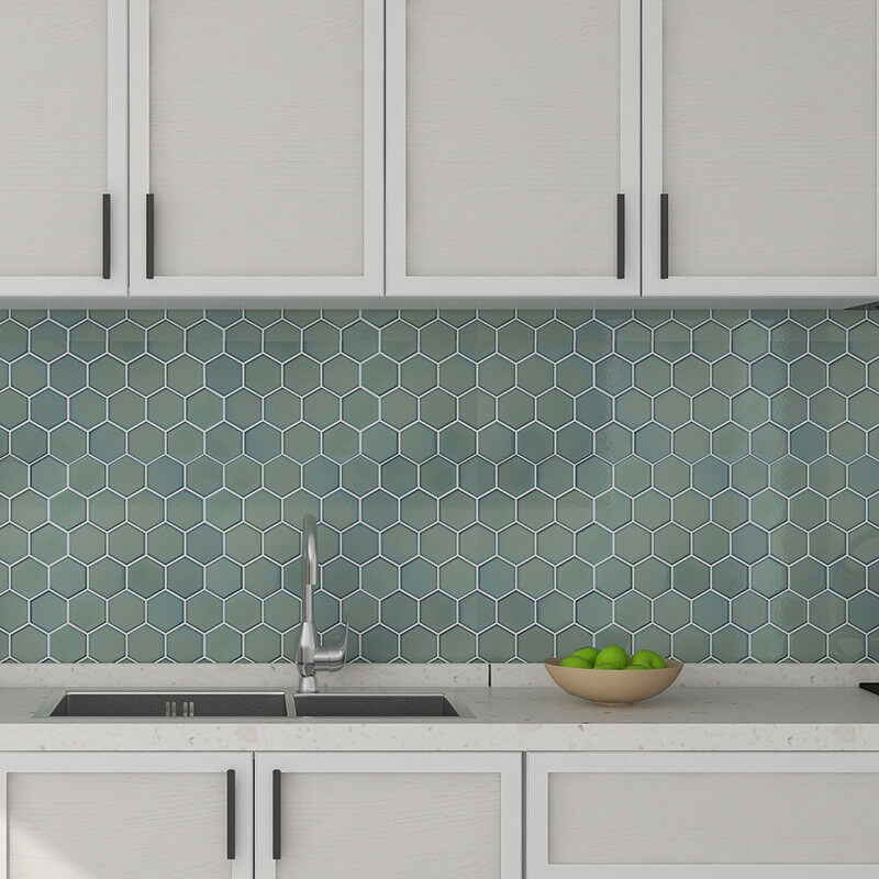 Crystal White Glazed Glossy Mesh Mounted Porcelain Hexagon Mosaic Tile 25 Hexagon Mosaic Green Glass Crystal Glazed Ceramic Hexagon Decor Mosaic Wall Tile