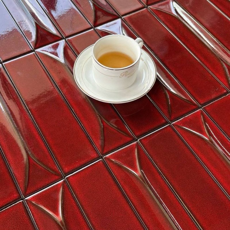 High Quality Luxury Glazed Red Glossy Surface Ceramic Subway Tile for Wall Decoration Villa Hotel Project 2