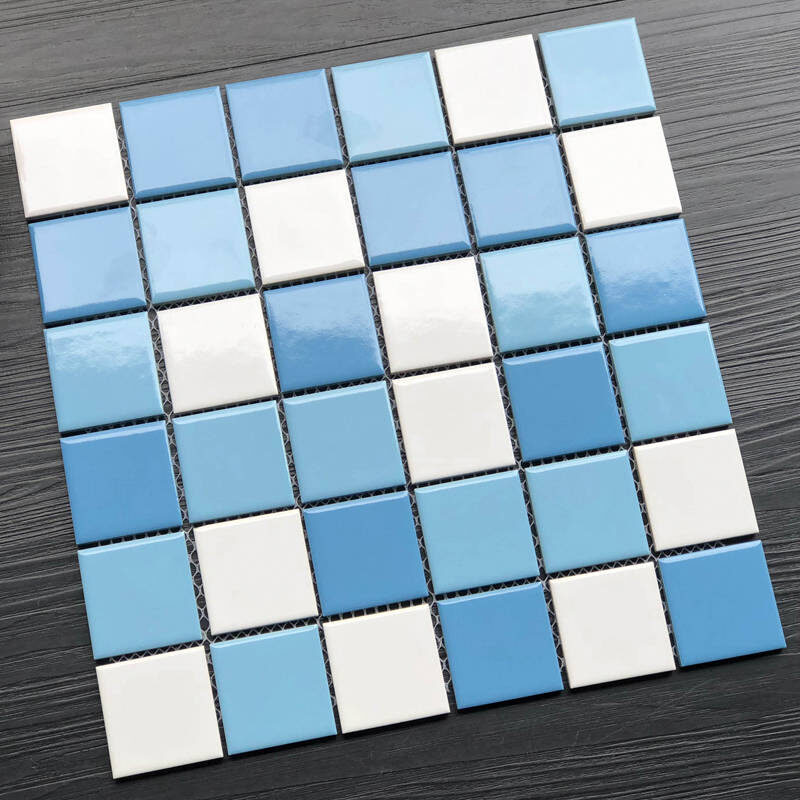 Hot Sale Glazed Mosaic Mixed Blue Square Mosaic Tile Outdoor Swimming Pool Mosaic 13 Blue Square Mosaic Pool Tile
