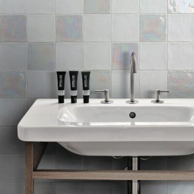 Image showcasing Minimalist White Ceramic Handmade Tile Interior Bathroom Backsplash ...