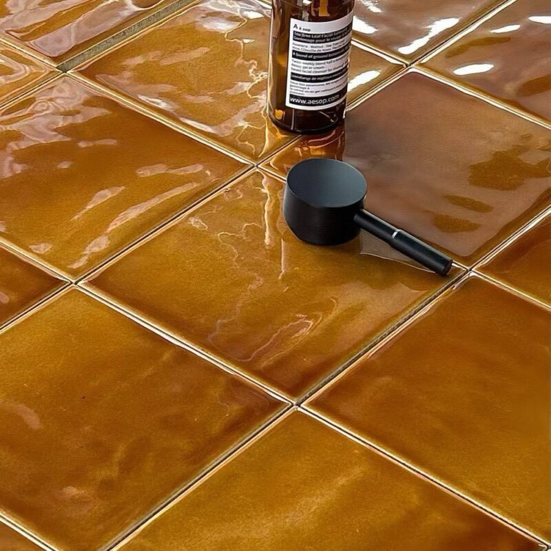 Orange Modern Classic Ceramic Bathroom Wall Tiles Mosaic Heat Insulation Antibacterial Firebrick Interior Walls Borders Accents 3