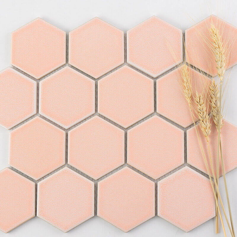 Crystal White Glazed Glossy Mesh Mounted Porcelain Hexagon Mosaic Tile 35 Pink Color Crystal Glass Crystal g Glazed Hexagon Mosaic Tile For Bathroom Toilet Wall Tile