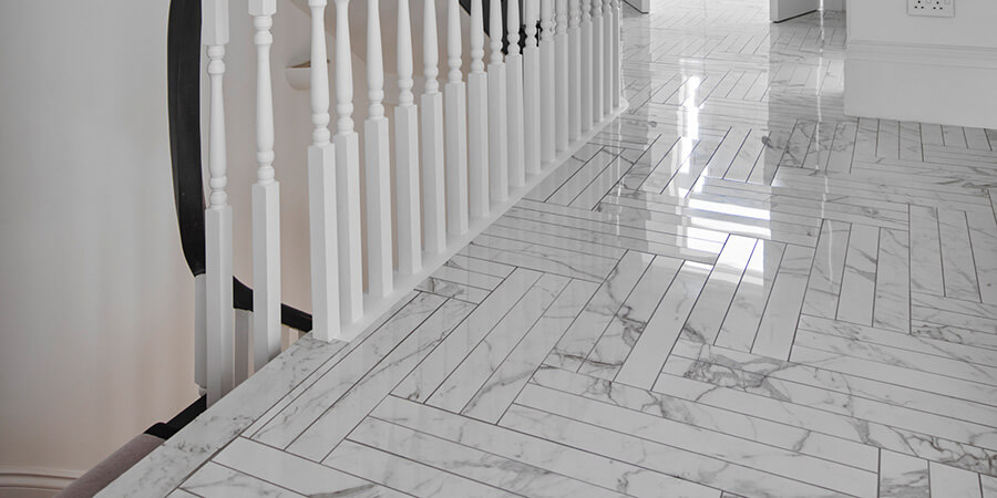 White Porcelain Herringbone Gloss Finish Marble Mosaic Tile