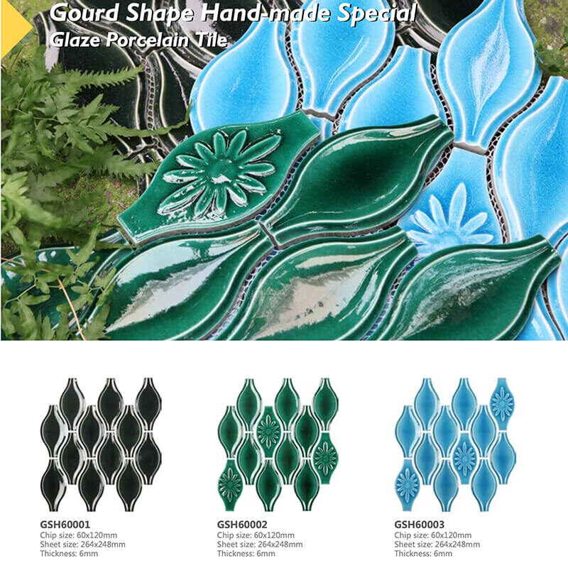 gourd mosaic tile backsplash design peel and stick tiles Waterproof for bathroom and kitchen