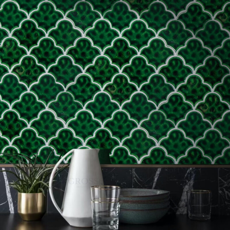 Big flower type Inkjet kitchen Bathroom Backsplash Kitchen Mosaic Wall Tiles 12 墨绿色木棉花