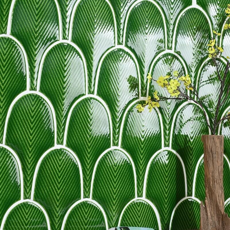 Crackle Fan Shaped Handmade Bathroom Backsplash Kitchen Mosaic Wall Tiles 11 班尼路 扇型羽毛砖 4