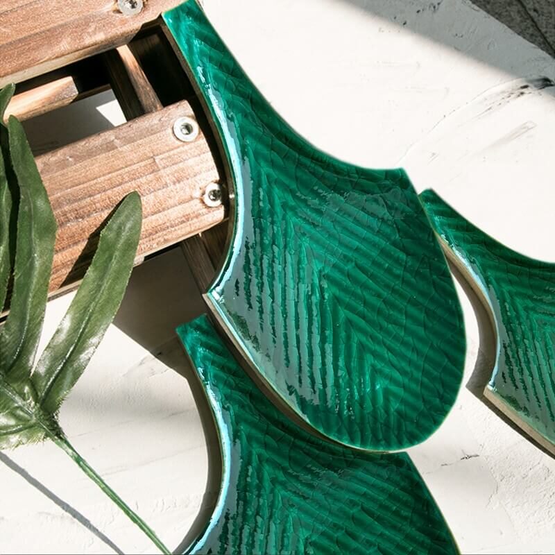 Crackle Fan Shaped Handmade Bathroom Backsplash Kitchen Mosaic Wall Tiles 13 班尼路 扇型羽毛砖 5