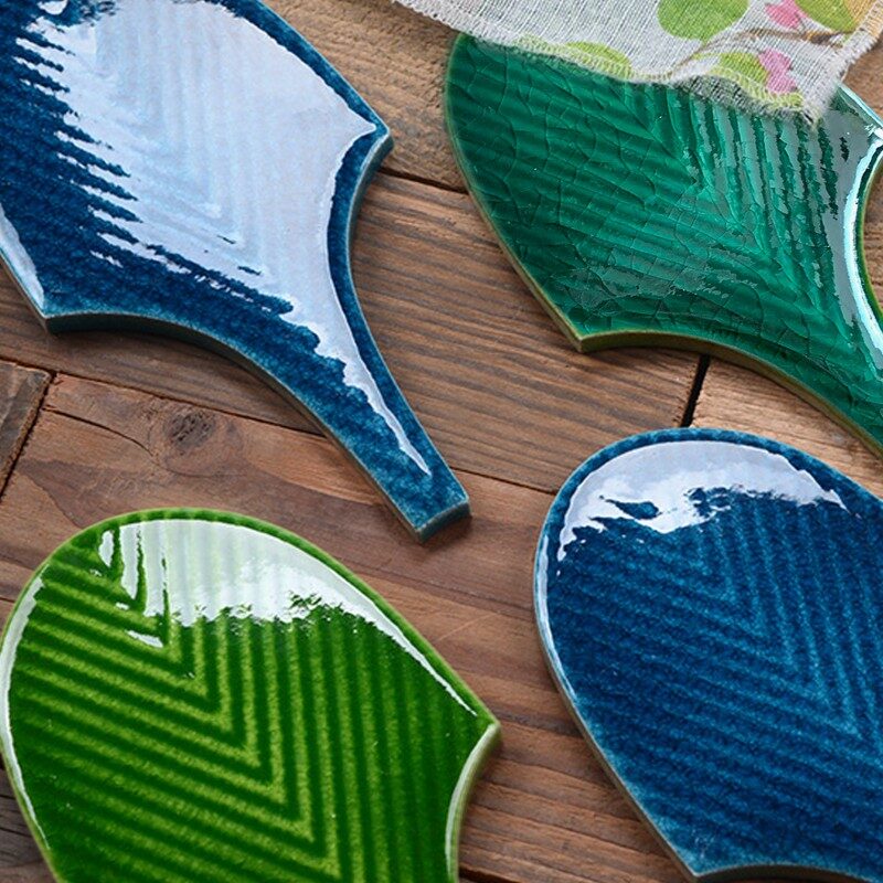 Crackle Fan Shaped Handmade Bathroom Backsplash Kitchen Mosaic Wall Tiles 12 班尼路 扇型羽毛砖6