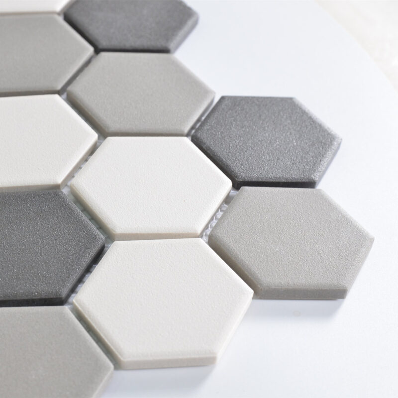 Clasical Black And White Unglaze Anti Slip Hexagonal Porcelain Mosaic Tiles 9 白兔 通体六角 5