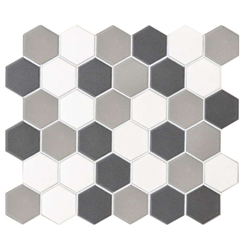 Clasical Black And White Unglaze Anti Slip Hexagonal Porcelain Mosaic Tiles
